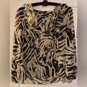 /Anne Klein Sheer Blouse Ruffled Animal Print large